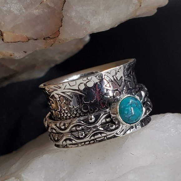 Handcrafted Artisan Jewelry - Silver Ring Genuine Turquoise